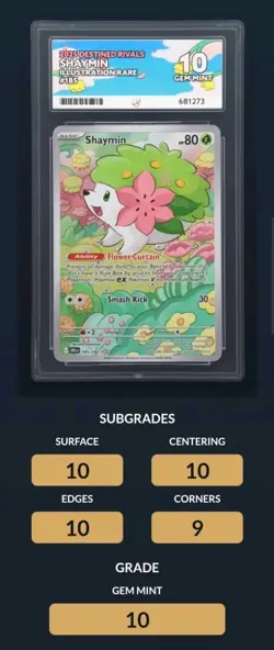 Shaymin 185/182 Pokemon Card Destined Rivals Ace 10 Graded Illustration Rare - Image 3