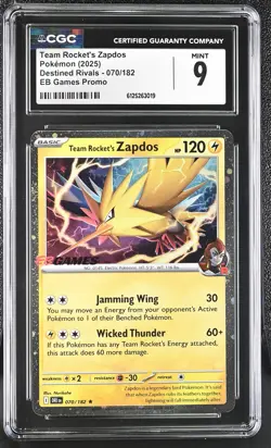 Team Rocket's Zapdos 070/182 Eb Games Promo Destined Rivals Pokemon CGC 9 Mint - Image 1