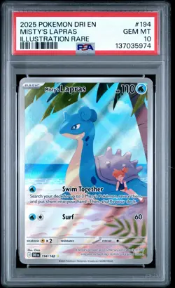 2025 POKEMON DRI EN-DESTINED RIVALS ILLUSTRATION RARE #194 MISTY'S LAPRAS PSA 10 - Image 1
