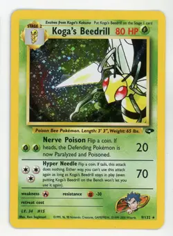 Koga's Beedrill Holo - Pokemon 2000 Gym Challenge #9 MINT - Image 1