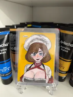 Altered Magic The Gathering Card Plains Chef-Girl WAIFU Acrylic Colors Handmade - Image 1