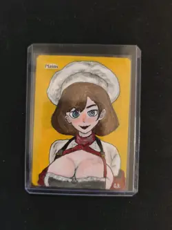 Altered Magic The Gathering Card Plains Chef-Girl WAIFU Acrylic Colors Handmade - Image 2