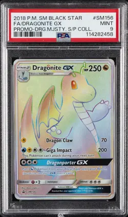 2018 POKEMON SM BLACK STAR PROMO #SM156 FULL ART/DRAGONITE GX PSA 9 - Image 1