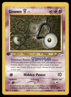 Pokemon Cards Unown [V] 89/105 1st Edition Neo Destiny WOTC Common LP - Image 1