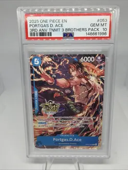 2025 One Piece EN PORTGAS.D.ACE Stamped 3rd ANV TNMT 3 Brothers Pack #53 PSA 10 - Image 1