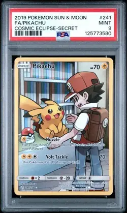 2019 Pokemon S&M Cosmic Eclipse Pikachu Full Art Secret Rare Card 241/236 PSA 9 - Image 1
