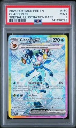 PSA 9 MINT Glaceon ex 150/131 Sv: Prismatic Evolutions Holo Pokemon 2025 - Image 1
