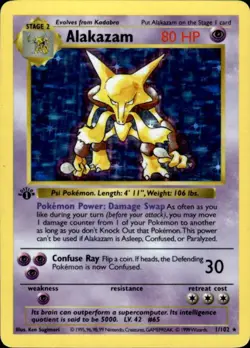 Pokemon Alakazam 1/102 Base Set Holo 1st Edition Heavily Played - Image 1