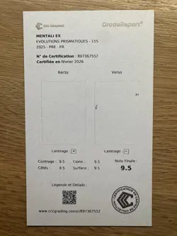 Carte Pokemon - Mentali EX 155/131 EV8.5 Evolutions Prismatiques FR - CCC 9.5 - Image 3
