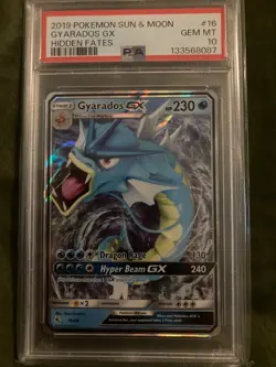 2019 POKEMON SUN & MOON HIDDEN FATES #16 GYARADOS GX PSA 10 - Image 1