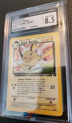 *CGC 8.5* Pokemon TCG Dark Raichu Team Rocket 83/82 Holo Unlimited Secret Rare - Image 1