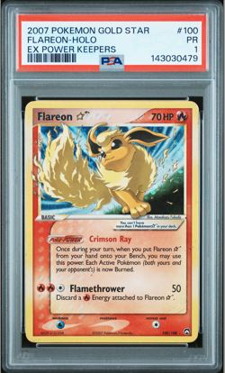 PSA 1 PR 2007 POKEMON EX POWER KEEPERS GOLD STAR #100 FLAREON-HOLO - Image 1
