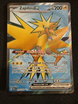 Pokemon TCG Zapdos EX Full Art Ultra Rare Holo Card 192/165 Scarlet & Violet 151 - Image 1