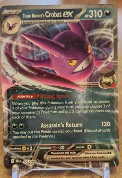 Team Rocket’s Crobat ex 122/182 Double Rare Holo Pokemon Card NM - Image 1