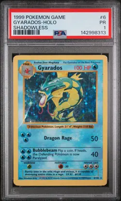 1999 POKEMON GAME SHADOWLESS #6 GYARADOS-HOLO PSA 1 - Image 1
