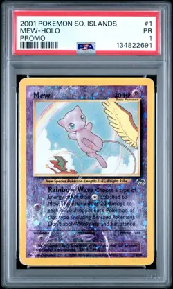 SWIRL PSA 1 2001 Pokemon Southern Islands Mew Promo 1/18 Reverse Holo Foil WOTC - Image 1