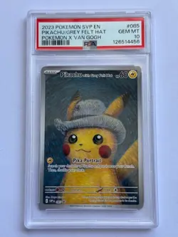 2023 Pokemon SVP EN Pokemon x Van Gogh - Pikachu Grey Felt Hat #085 PSA 10 - Image 1