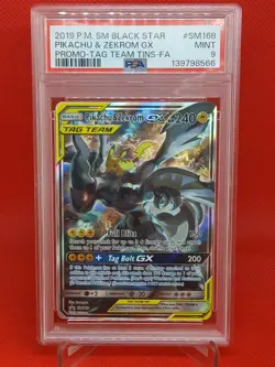 2019 POKEMON SM BLACK STAR PROMO #SM168 FULL ART/PIKACHU & ZEKROM GX PSA 9 - Image 1