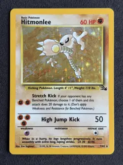 Pokemon TCG Hitmonlee Fossil Holo Rare Card 7/62 WOTC 1999 LP + - Image 1