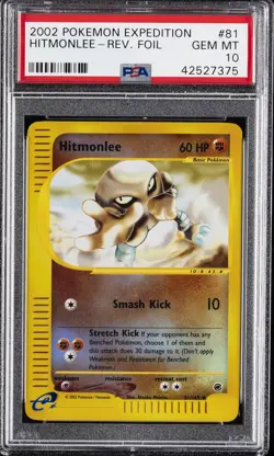 2002 POKEMON EXPEDITION #81 HITMONLEE-REVERSE FOIL PSA 10 - Image 1