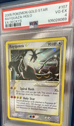 Pokemon Rayquaza Star Gold Star Holo EX Deoxys 2005 PSA 107/107 Ultra Rare PSA 4 - Image 1