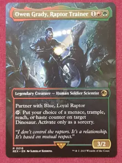 Magic The Gathering JURASSIC WORLD OWEN GRADY RAPTOR TRAINER red/green card MTG - Image 1