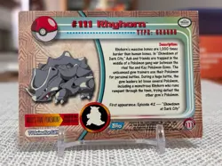 2000 Topps Pokemon #111 Rhyhorn (TV Animation Series 2) Blue Logo LP - Image 2