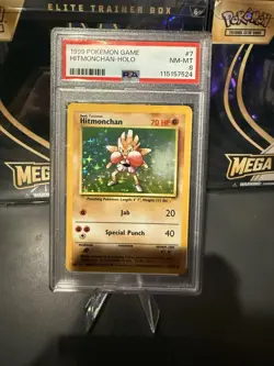 1999 POKEMON BASE SET UNLIMITED #7 HITMONCHAN-HOLO PSA 8 - Image 1