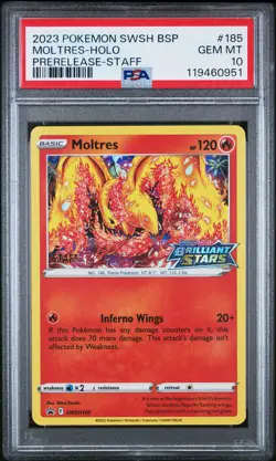 Moltres Prerelease Staff Black Star Promo 185 Pokemon PSA 10 - POP 19 - Image 1