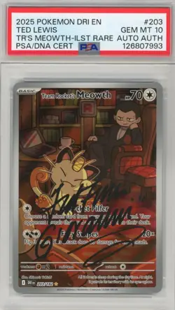 PSA GEM MINT 10 Signed Ted Lewis 'Team Rocket's Meowth' 203/182 - Image 1