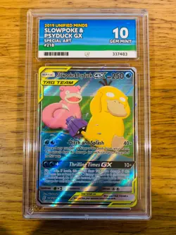 ACE 10! Slowpoke & Psyduck GX (218/236) Unified Minds Tag Team PSA Pokemon Card! - Image 1