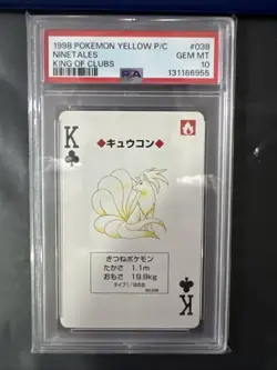 1998 POKEMON YELLOW VERSION PLAYING CARDS 038 NINETALES KING OF CLUBS PSA10 - Image 1
