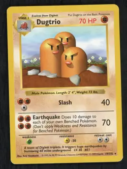 Pokemon Dugtrio 019/102 Base Set (Shadowless) Rare LP - Image 1