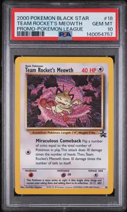2000 POKEMON PROMO BLACK STAR POKEMON LEAGUE #18 TEAM ROCKET'S MEOWTH PSA 10 - Image 1