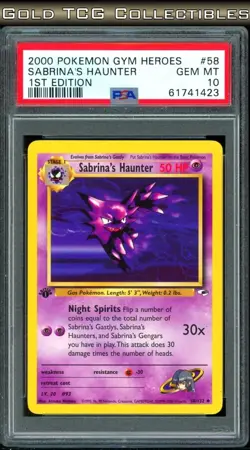 PSA 10 ⭐ Pokemon Sabrina's Haunter 58 1st Edition Gym Heroes Vintage Non-Holo - Image 1