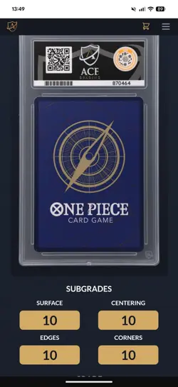 One Piece TCG Roronoa Zoro - PRB02-006 ACE 10 Gem Mint Perfect Subgrades PSA BGS - Image 4