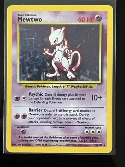 Pokemon Mewtwo Base Set 10/102 Holo Rare 60 HP English Pokemon TCG - Image 1