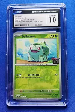 2023 Pokemon Scarlet & Violet 151 Bulbasaur 001/165 Best Buy Promo CGC 10 GEM MT - Image 1