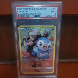 2019 POKEMON SUN & MOON COSMIC ECLIPSE SECRET #239 FULL ART/PIPLUP PSA 9 - Image 1