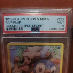 2019 POKEMON SUN & MOON COSMIC ECLIPSE SECRET #239 FULL ART/PIPLUP PSA 9 - Image 2