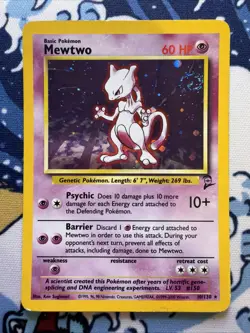 Swirl!! 🌀 Pokemon Mewtwo 10/130 Base Set 2 Holo MP Card - Image 1