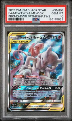 2019 Pokemon SM Black Star Promo Mewtwo Mew GX-Power Prtnrshp Tins PSA 10 #SM191 - Image 1