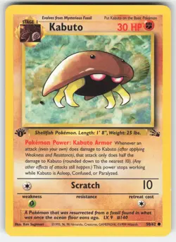 Kabuto 50/62 Common Fossil Pokemon 1st Edition LP - Image 1