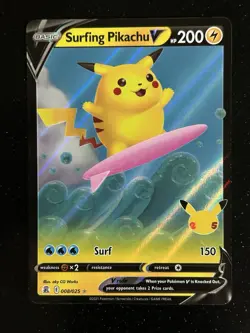 Surfing Pikachu V 🏄 Celebrations 008/025 Holo Ultra Rare Pokemon Card TCG NM - Image 1