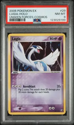 2005 POKEMON EX UNSEEN FORCES COSMOS #29 LUGIA-HOLO PSA 8 - Image 1