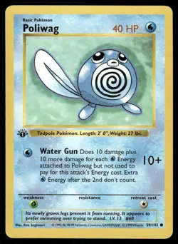 Pokemon Cards Poliwag 59/102 1ST EDITION Base Set Shadowless WOTC Common NM - Image 1