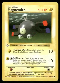 Pokemon Cards Magnemite 53/102 'ERROR' (on back) 1ST EDITION SHADOWLESS Base LP - Image 1
