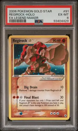 2006 POKEMON EX LEGEND MAKER GOLD STAR #91 REGIROCK-HOLO PSA 6 - Image 1