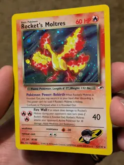 Pokemon TCG Rockets Moltres Holo Rare Card 12/132 Gym Heroes - Image 1