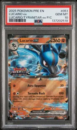 2025 POKEMON PRE EN-PRISMATIC EVOLUTIONS #051 LUCARIO EX PSA 10 STAMPED🔥 - Image 1